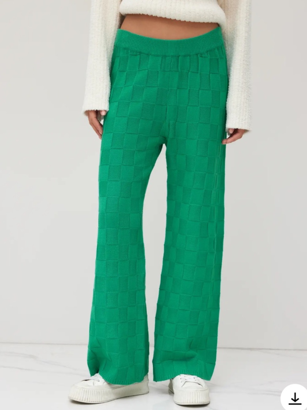 Cider SOLID KNITTED HIGH WAIST STRAIGHT LEG TROUSERS in Green - Picture 2 of 8